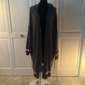 Torrid 4 Charcoal Grey Long Hooded Cardigan with Striped Trim accents